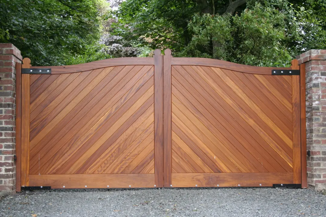 wooden gate with slanted panels